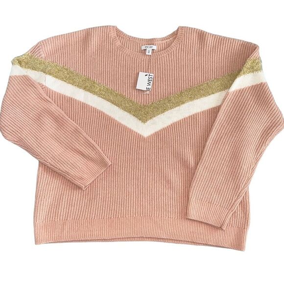 New Nine West Shine Crewneck Sweater Peach Gold Metallic XXL Cozy Warm - Picture 2 of 10